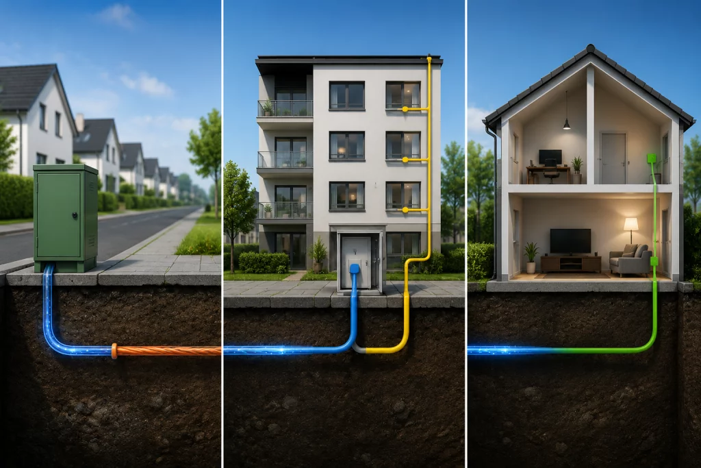 Was unterscheidet FTTH, FTTB und FTTC?